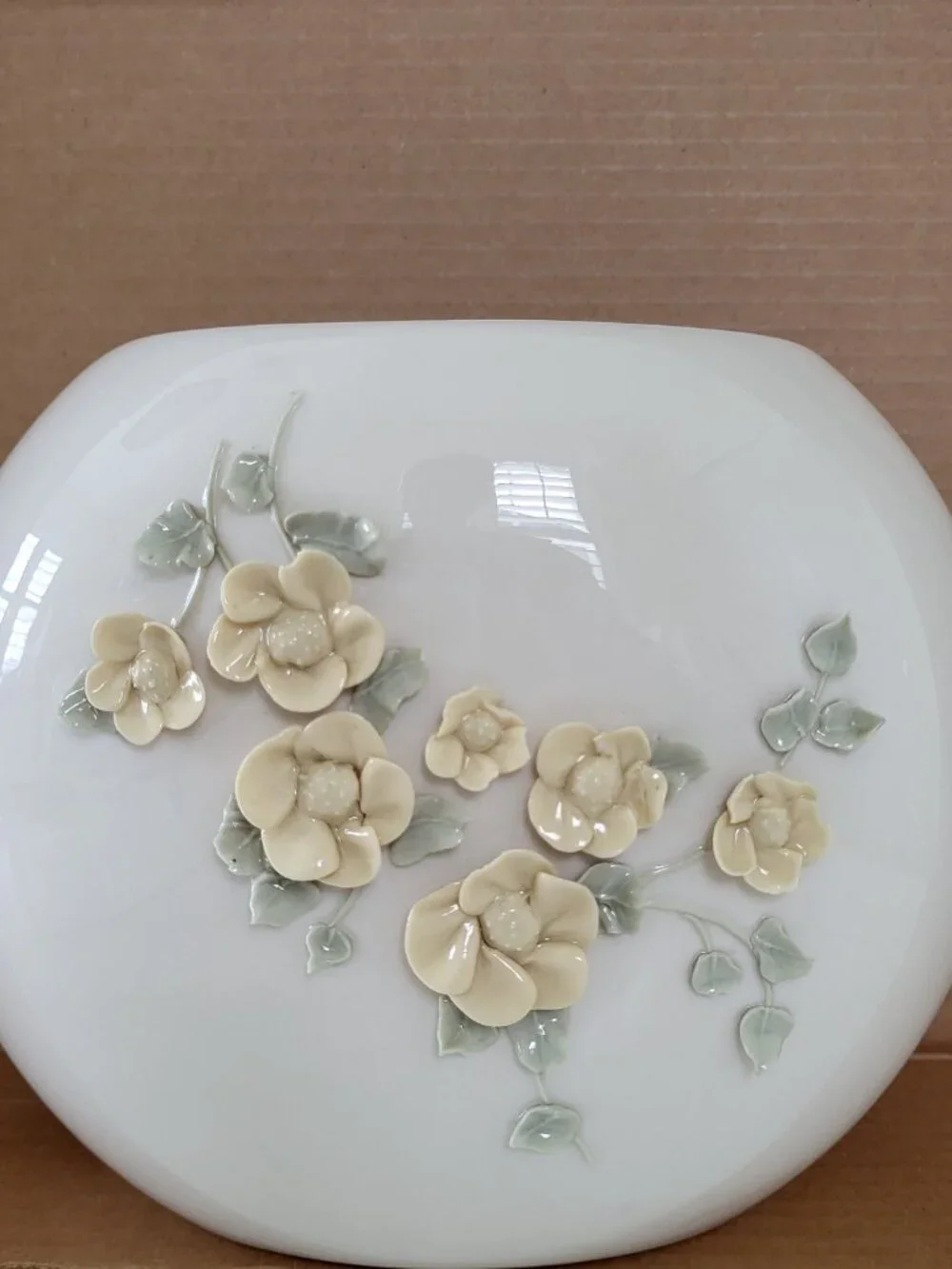 Royal Crest Porcelain Vase #5 Hand-Sculpted 3D Yellow Green Floral MCM